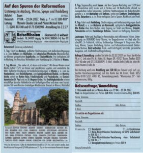 Broschüre zur Busreise "Reformation"